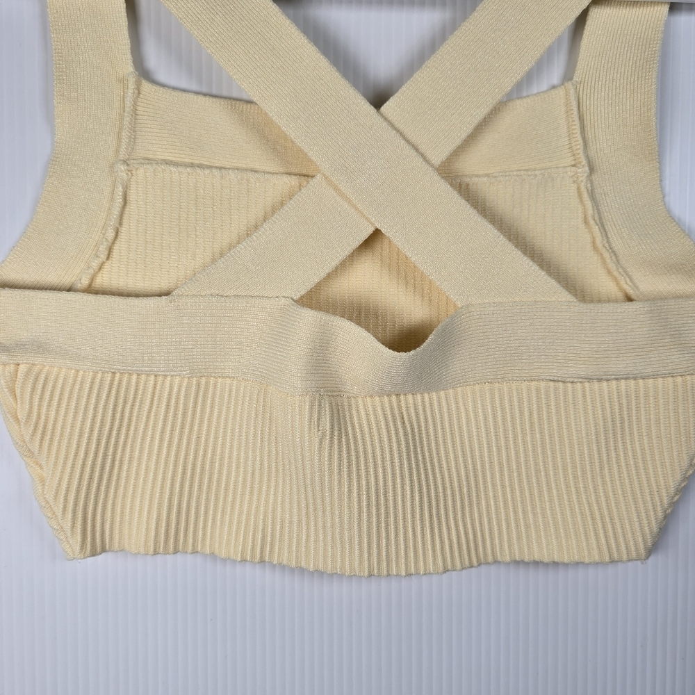 House of Harlow 1960 Pale Yellow Ribbed Cross-Strap Crop Top Size Small - Picture 8 of 10